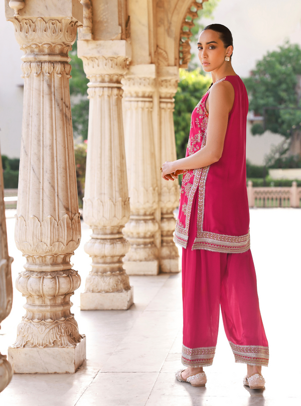 Jivara Bemberg Satin Fuschia Kurta Set