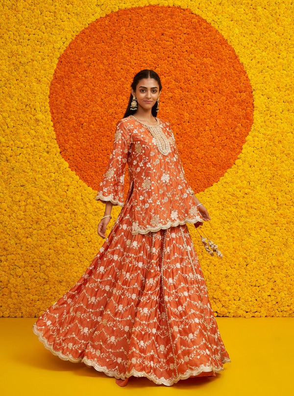 Fitoor Organza Satin Burnt Orange Kurta Set