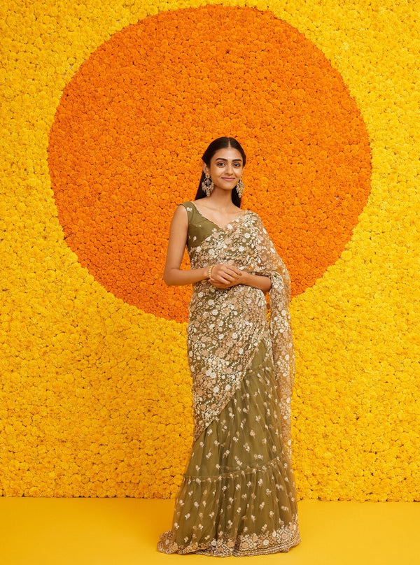 Jogi Net Moss Green Saree
