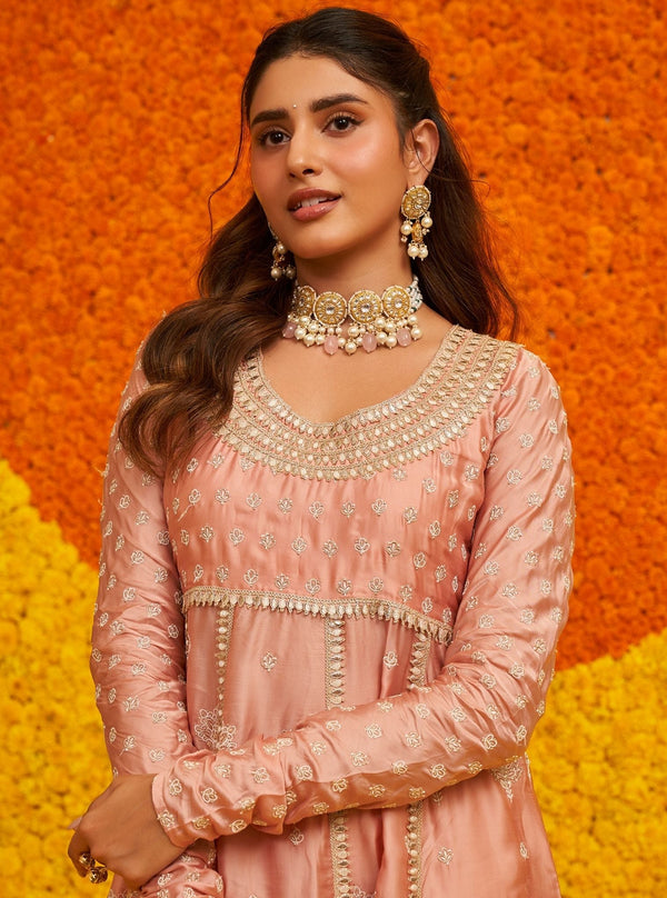 Palki Organza Satin Pink Kurta Set