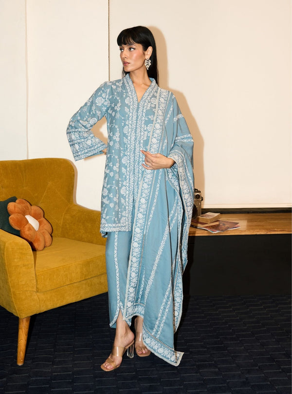 Greta Wool Light Blue Kurta Set