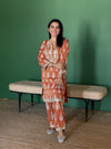 Intira Tissue Linen Satin Burnt Orange Kurta Set