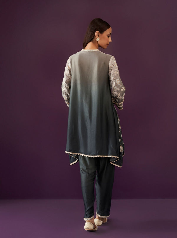 Evanthe Ombre Cupro Satin Black Kurta Set