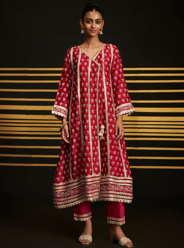 Patola Organza Satin Fuchsia Anarkali Kurta Set