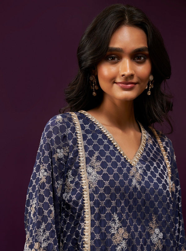 Giacinta Banarsi Navy Kurta Set