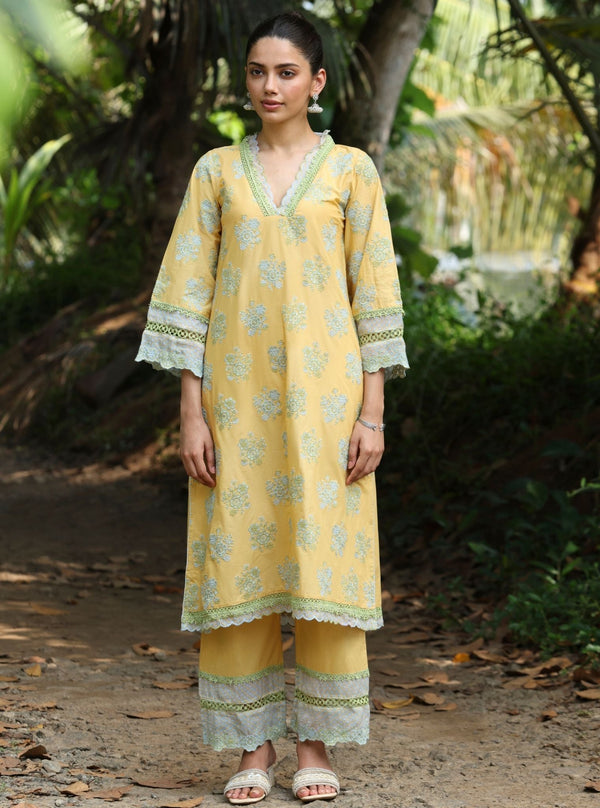 Arasi Supima Cotton Yellow Kurta Set