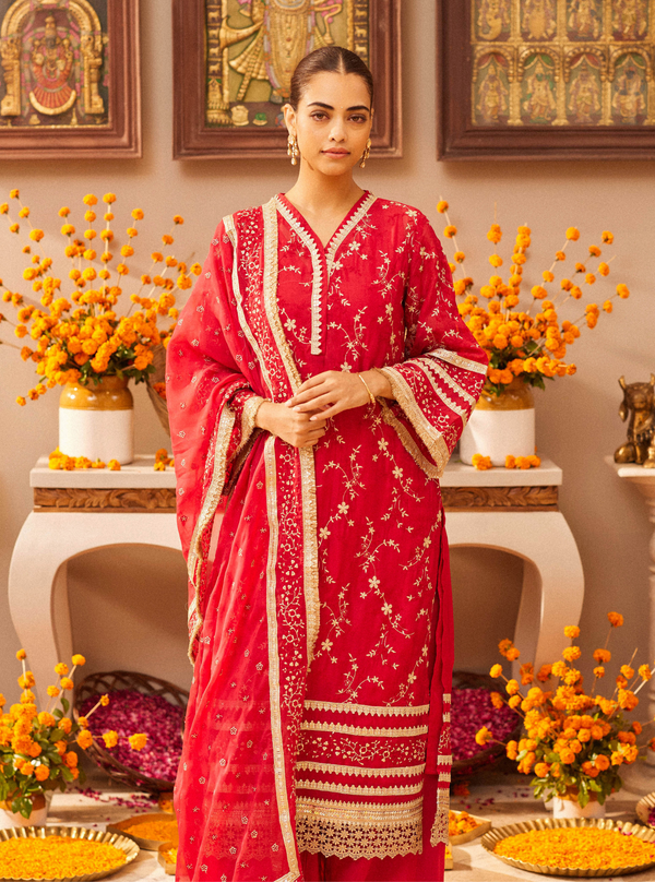 Cinda Organza Red Kurta Set