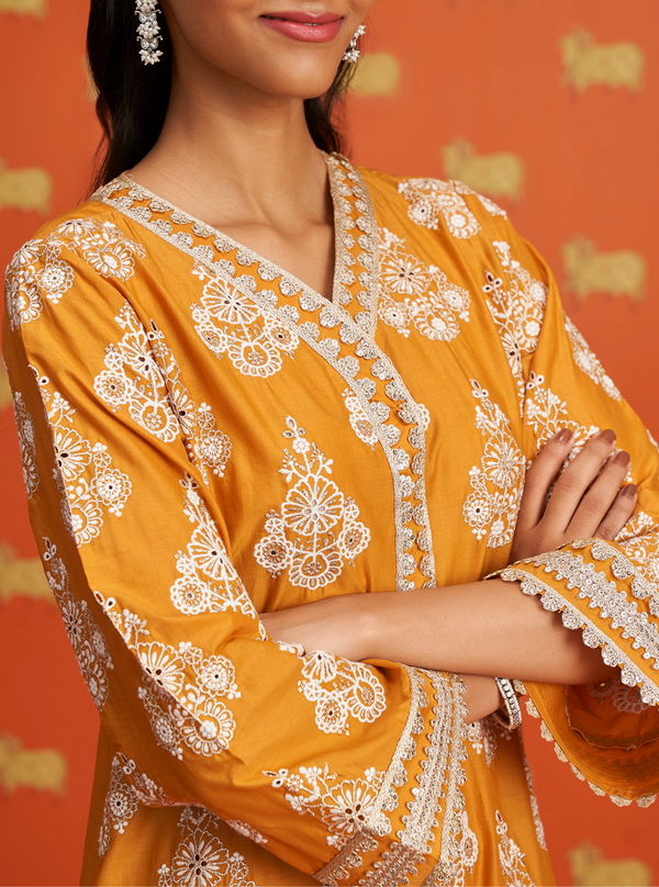 Kaeo Supima Cotton Orange Kurta Set