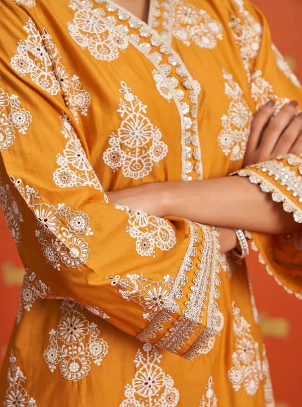 Kaeo Supima Cotton Orange Kurta Set
