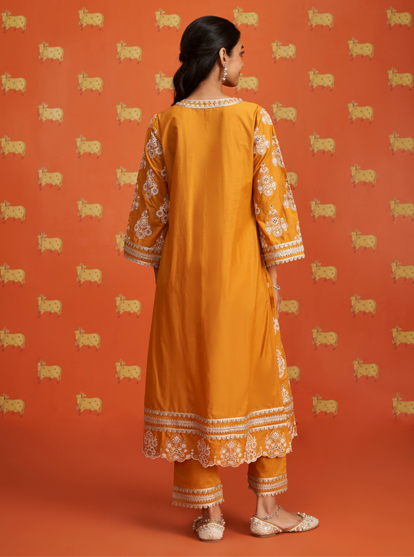 Kaeo Supima Cotton Orange Kurta Set