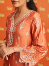 Emon Cupro Satin Burnt Orange Kurta With Fuschia Pant