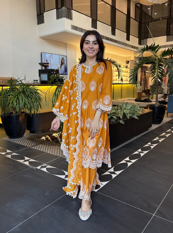 Sydney Cupro Silk Orange Kurta Set