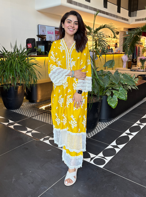 Lola Supima Cotton Yellow Kurta with Yellow Palazzo Set