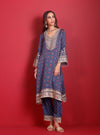 Sunheri Cupro Satin Navy Ajrakh Print Kurta Set