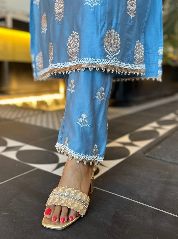 Amira Supima Satin Blue Kurta Set