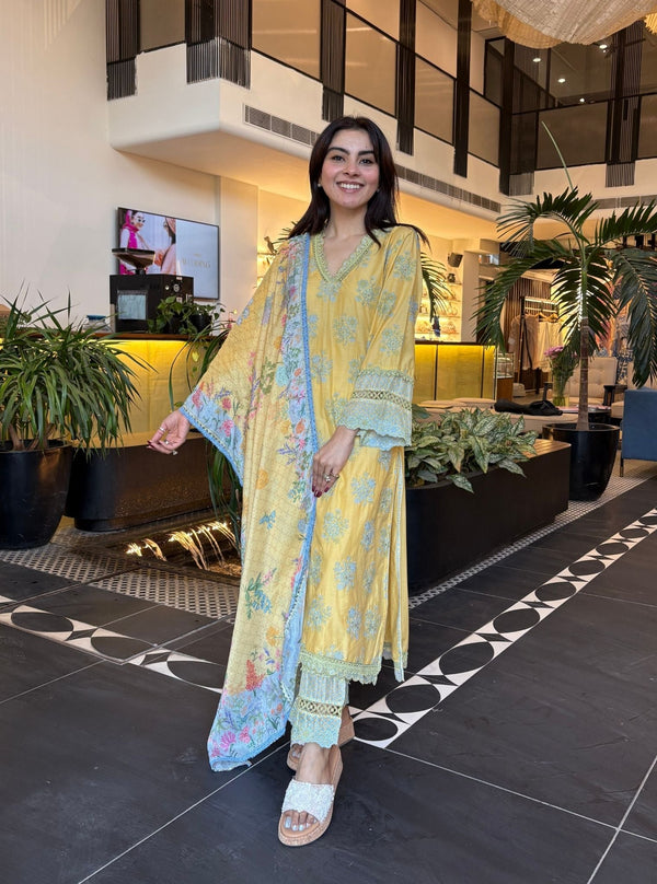 Arasi Supima Cotton Yellow Kurta Set