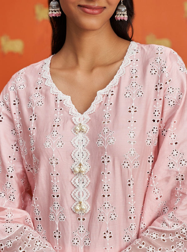 Madee Pima Satin Pink Kurta Set