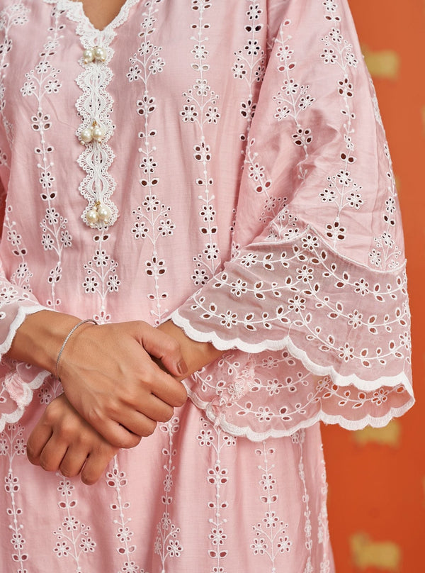 Madee Pima Satin Pink Kurta Set