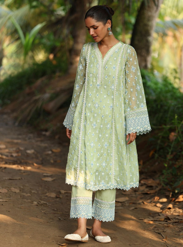 Smitha Organza Green Anarkali Kurta Set