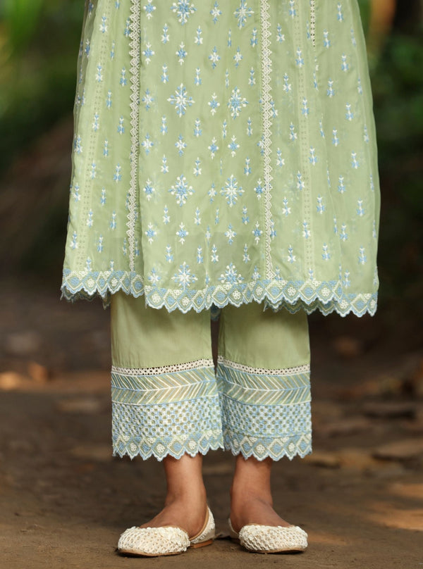 Smitha Organza Green Anarkali Kurta Set