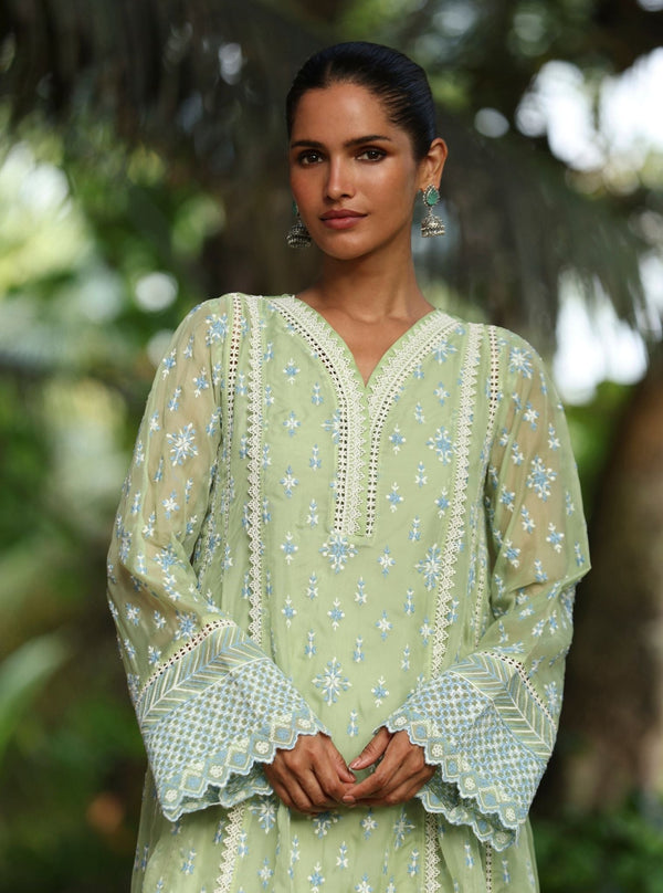 Smitha Organza Green Anarkali Kurta Set
