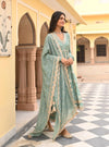 Tareefan Organza Satin Teal Blue Anarkali Kurta Set