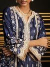 Satranga Tissue Linen Satin Navy Kurta Set