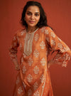 Evelina Tissue Linen Satin Burnt Orange Kurta Set