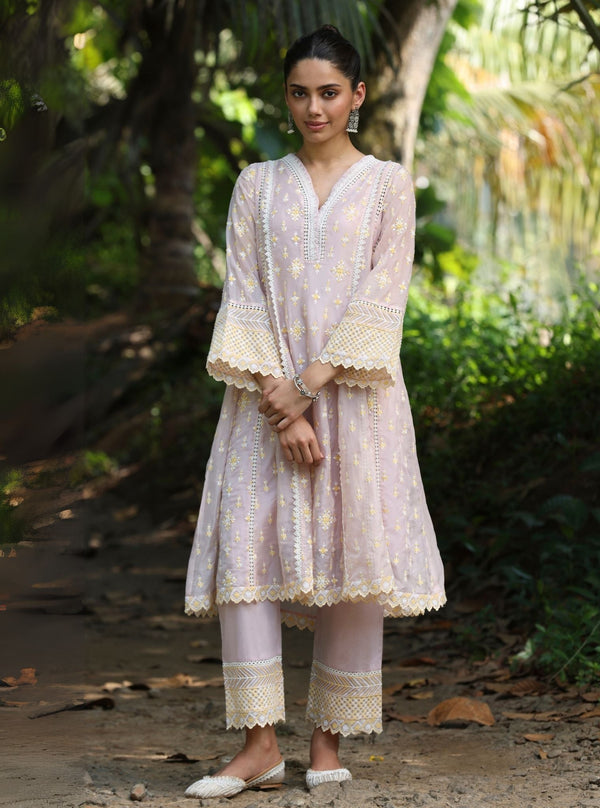 Smitha Organza Dusty Pink Anarkali Kurta Set