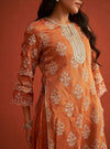 Evelina Tissue Linen Satin Burnt Orange Kurta Set