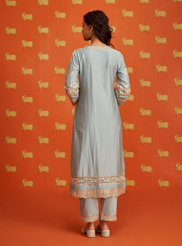 Nalin Pima Satin Light Blue Kurta Set