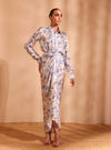 Hasi Cupro Satin Printed Off White Skirt set
