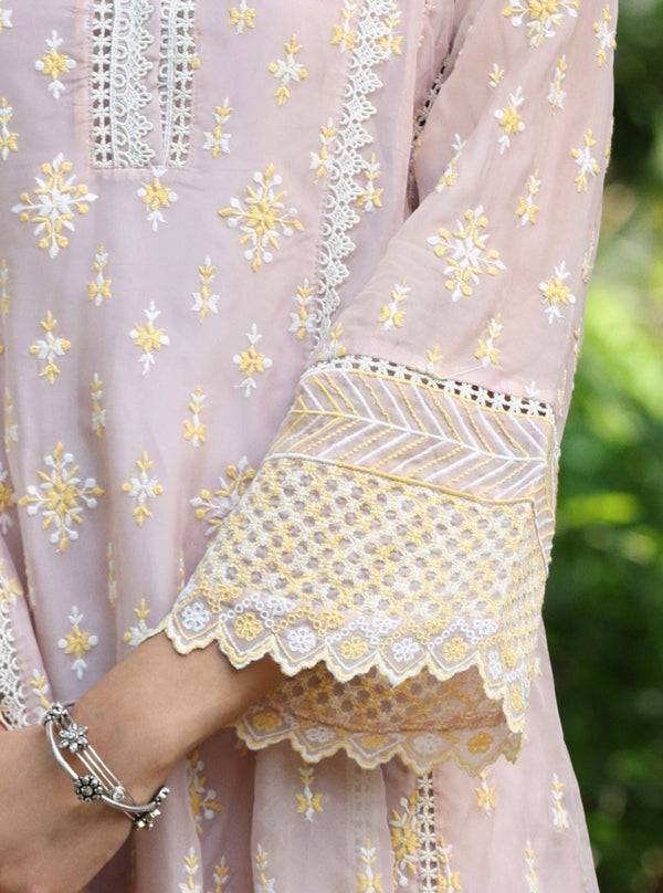 Smitha Organza Dusty Pink Anarkali Kurta Set