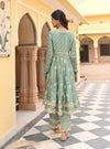 Tareefan Organza Satin Teal Blue Anarkali Kurta Set