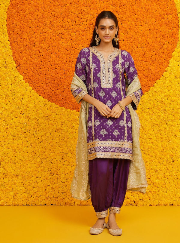 Faye Banarsi Purple Kurta Set