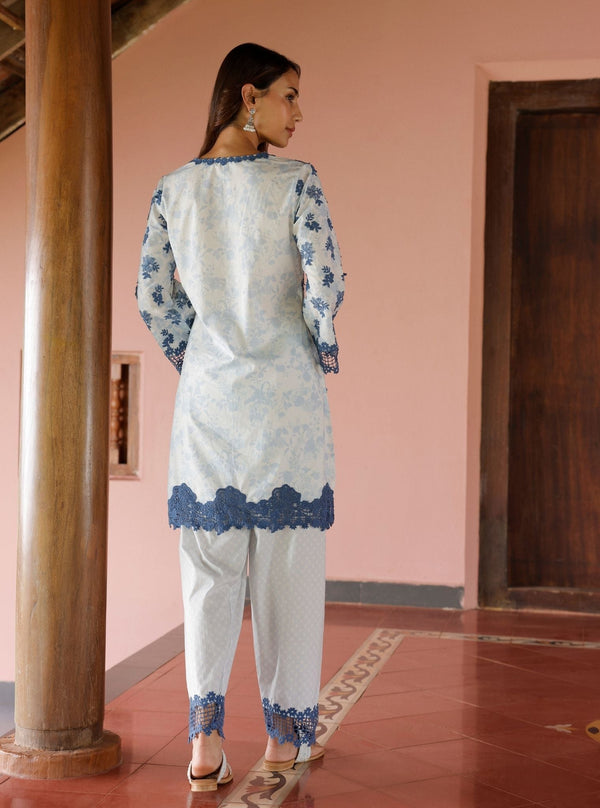 Yamya Supima Cotton Print Blue Kurta Set