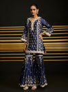 Satranga Tissue Linen Satin Navy Kurta Set