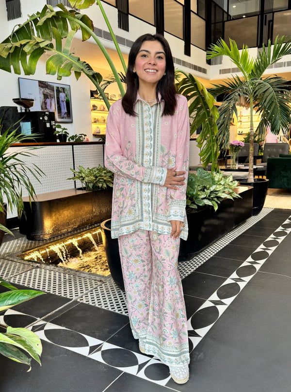 Lila Printed Linen Pink Co-ord Set