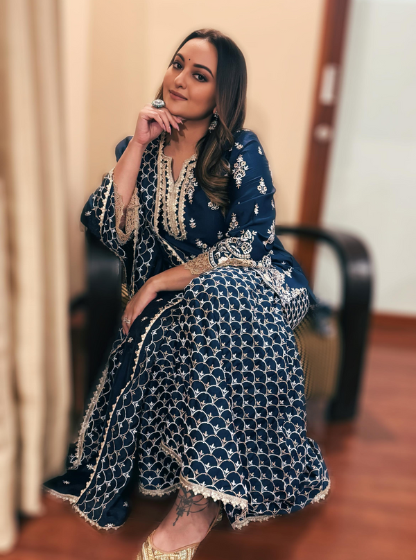 Aree Pima Satin Navy Kurta Set