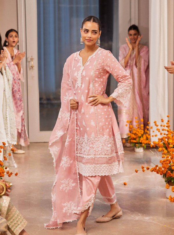 Piti Pima Satin Pink Kurta Set