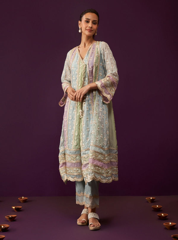 Sawika Organza Light Blue Anarkali Kurta Set