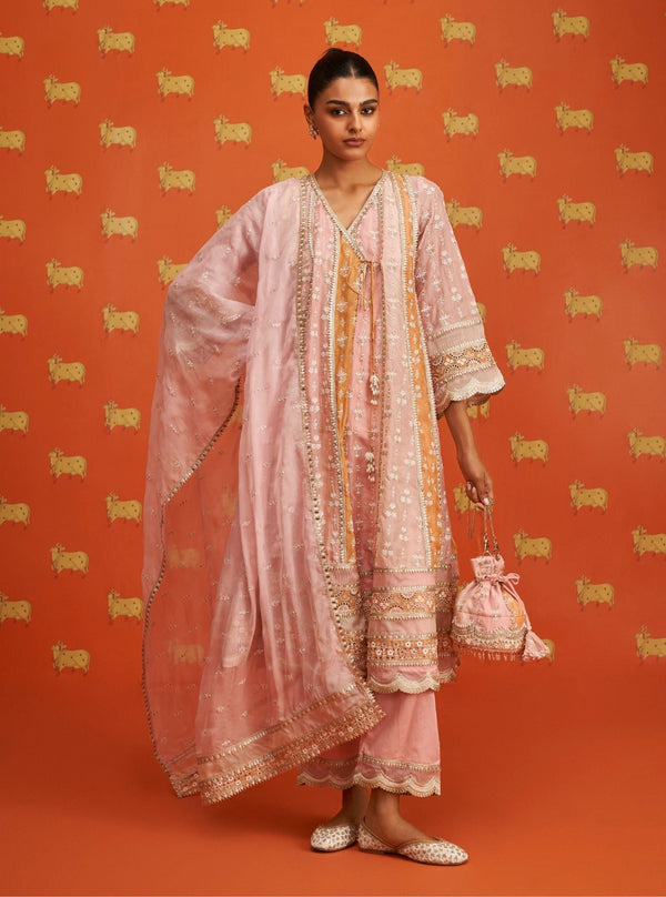 Sawika Organza Pink Anarkali Kurta Set