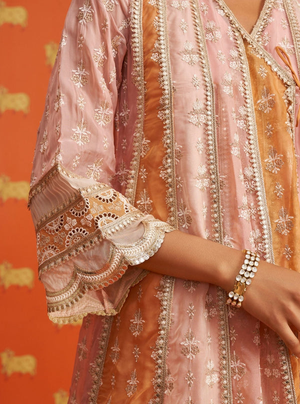 Sawika Organza Pink Anarkali Kurta Set
