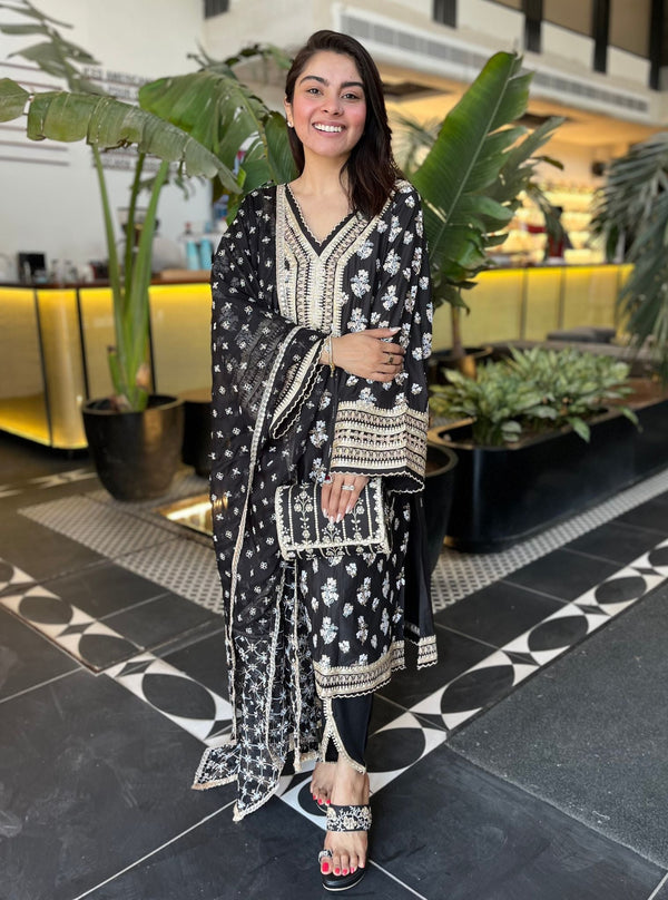 Abria Supima Cotton Black Kurta with Dhoti Pant Set