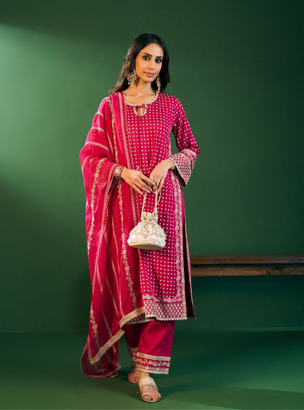 Reya Pima Satin Fuchsia Kurta Set