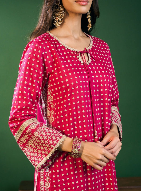 Reya Pima Satin Fuchsia Kurta Set