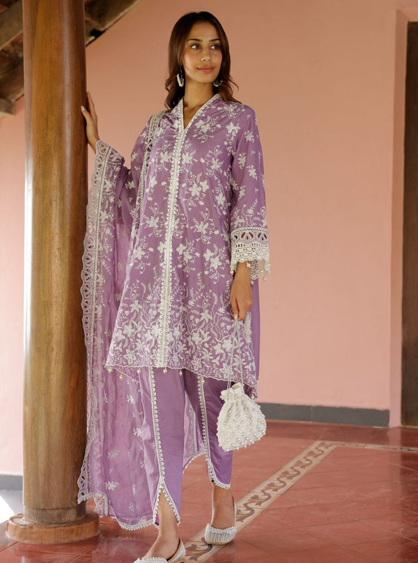 Aalaya Supima Cotton Violet Kurta Set