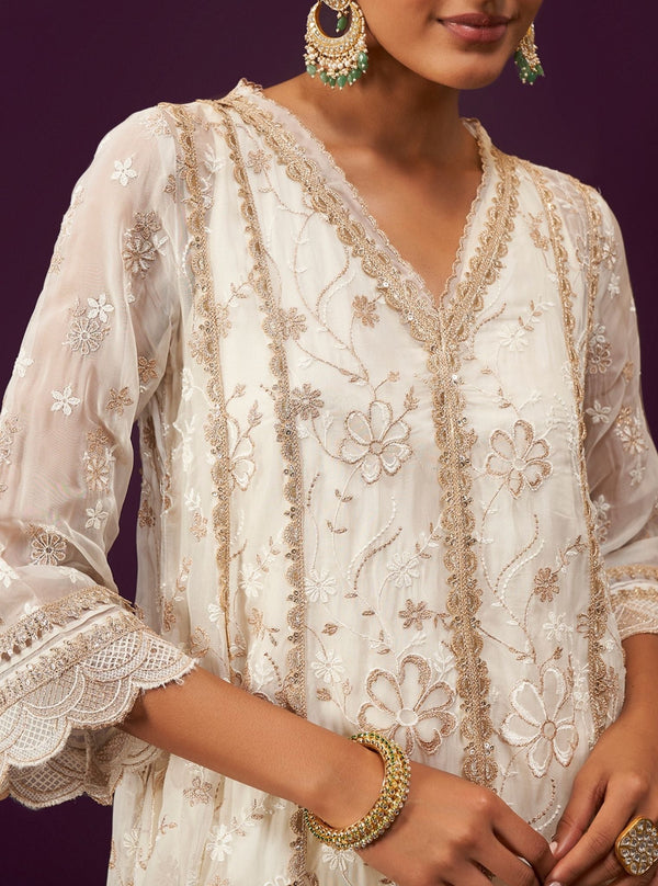 Sirikit Organza Off White Anarkali Kurta Set