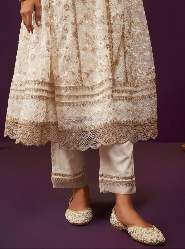 Sirikit Organza Off White Anarkali Kurta Set