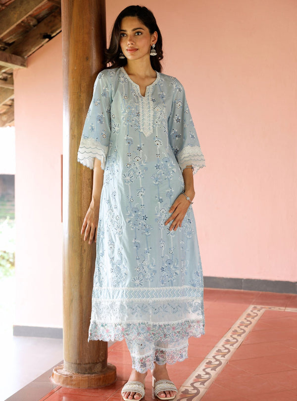 Nair Supima Cotton Light Blue Kurta Set